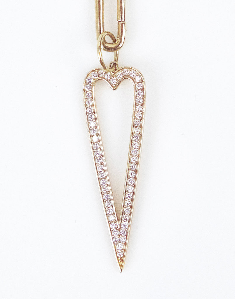 14 Karat - Long Heart  and  Paperclip Clasp Chain